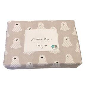 London Kaye Halloween Checkerboard Ghosts Full Size Sheet Set Gray White